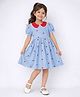 Aww Hunnie 100% Cotton Woven Half Puffed Sleeves Hearts Embroidered Dress - Blue