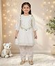 Jilmil Blended Woven Three Fourth Sleeves Sequins Embellished Kurti & Pyjama Set - White