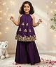 Jilmil Silk Knit Sleeveless Floral Embroidered Halter Neck Kurti & Palazzo Set - Purple