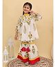 Jilmil Cotton Woven Three Fourth Sleeves Floral Printed Kurti & Palazzo Set - White & Orange
