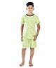 Clothe Funn Cotton Knit Half Sleeves Star Printed Tee & Shorts  Night Suit - Lime Green