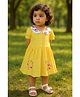 Clothe Funn Cotton Knit Half Sleeves Floral & Dots Printed Dress - Yellow