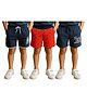 Clothe Funn Cotton Knit Pack Of 3 Boat & Typography Printed Shorts - Carrot Red & Navy Blue