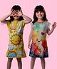 NUSYL Cotton Blend Knit Pack Of 2 Cap Sleeves Sun Rainbow & Cat Printed Night Dresses - Yellow & Orange