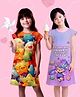 NUSYL Cotton Blend Knit Pack Of 2 Cap Sleeves Stars Girl & Typography Printed Night Dresses - Orange & Lilac