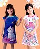 NUSYL Cotton Blend Knit Pack Of 2 Half Sleeves Cat & Jelly Fish  Printed Night Dress - Dark Pink & Sky Blue