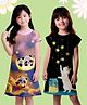 NUSYL Cotton Blend Knit Pack Of 2 Half Sleeves Panda & Cat Printed Night Dress - Lilac & Black