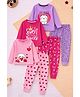 Trampoline Cotton Blend Knit Pack Of 3 Full Sleeves Animal & Typography Printed Tees & Pajamas Night Suits - Pink & Purple