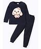 BLUSHES Cotton Knit Full Sleeves Bunny Printed Tee & Joggers Night Suit - Navy Blue