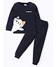 BLUSHES Cotton Knit Full Sleeves Cat Printed Tee &  Pajama Night Suit - Navy Blue