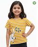 Pranava Organic Cotton Interlock Knit Half Sleeves Striped & Elephant Embroidered Top - Golden