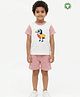 Pranava Organic Cotton Knit Half Sleeves Bird Printed Tee & Shorts Set - White
