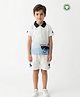 Pranava Organic Cotton Knit Half Sleeves Boat Printed Polo Tee & Shorts Set - White