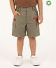 Pranava Organic Cotton Woven Super Hero Text Embroidered Shorts - Brown