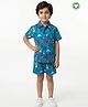 Pranava Organic Cotton Woven Half Sleeves Winter Theme Printed Coordinating Shirt & Shorts Set - Blue