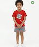 Pranava Organic Cotton Knit Half Sleeves Tic Tac Toe Game Patch Detailed Tee & Shorts Set - Red