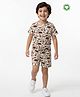 Pranava Organic Cotton Knit Half Sleeves Forest Theme Printed Coordinating Tee & Shorts Set - White & Green