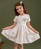 Soleilclo Cotton Woven Half Sleeves Striped & Floral Embroidered Dress - Peach