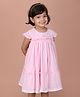 Soleiclo Cotton Woven Cap Sleeves Floral Applique & Frill Detailed Dress - Candy Pink