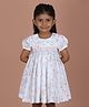 Soleilclo Cotton Woven Half Puffed Sleeves Floral Printed Dress - White
