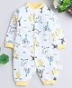 Fourfolds Cotton Blend Knit Full Sleeves Dinosaur Printed Romper - Yellow & White