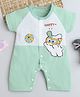Fourfolds Cotton Blend Knit Half Sleeves Colour Blocked Animal Printed Romper - Green