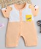 Fourfolds Cotton Blend Knit Half Sleeves Colour Blocked Teddy Printed Romper - Peach