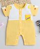 Fourfolds Cotton Blend Knit Half Sleeves Colour Blocked Teddy Printed Romper - Yellow