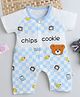 Fourfolds Cotton Blend Knit Half Sleeves Checked Chips Cookie Text Printed Romper - Blue