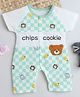 Fourfolds Cotton Blend Knit Half Sleeves Checked Chips Cookie Text Printed Romper - Green