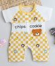 Fourfolds Cotton Blend Knit Half Sleeves Checked Chips Cookie Text Printed Romper - Yellow