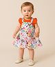 Clothe Funn Cotton Knit Cap Sleeves Floral Printed Pinafore Dress - Off White & Orange