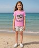 Clothe Funn Cotton Knit Half Sleeves Wonderful Text Printed Tee & Shorts Night Suit - Pink & White
