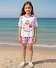 Clothe Funn Cotton Knit Half Sleeves Hot Air Balloons Printed Tee & Shorts Night Suit - White & Pink
