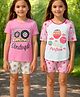 Clothe Funn Cotton Knit Pack Of 2 Half Sleeves Radio & Hot Air Balloon Printed Tee & Shorts Night Suit - Pink & White