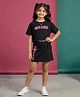 Kaboosh Cotton Knit Half Sleeves Neo Cutie Text Printed Crop Top & Skort Set - Black