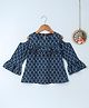 Twisha Frill Detailed Full Sleeves Cold Shoulder Printed Top - Blue