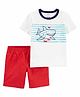 Carter's Half Sleeves 100% Cotton Tee & Shorts Set Shark Print - White Red