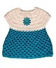 Knits & Knots crochet Flower Decorated Crochet Half Sleeves Dress  - Blue & White
