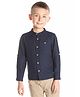 Cherry Crumble by Nitt Hyman Full Sleeves Solid Mandarin Collar Shirt - Navy Blue