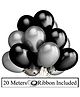 Amfin Metallic Latex Balloons & Ribbon Set Black & Silver - Pack of 52