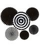 Amfin Round Shape Paper Fans Black & White - Pack of 6