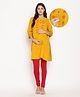 Kriti Three Fourth Sleeves Maternity Kurta Lotus Print - Yellow