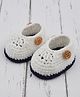 Love Crochet Art Woolen Crochet Booties With Double Layer - White & Blue