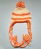 Knits & Knots Striped Ear Flap Cap - Circumference 32cm- Orange & Cream