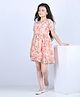 Pspeaches Half Sleeves Flower Print Cold Shoulder Dress - Light Peach