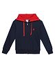 Zion Solid Dual Color Full Sleeves Hooded Jacket - Navy