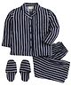 Piccolo Vertical Stripes Full Sleeves Night Suit With Slippers - Black