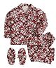 Piccolo Full Sleeves Printed Night Suit With Slippers - Maroon