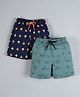 Plum Tree Pack Of 2 Dinosaur & Trees Printed Shorts - Green & Navy Blue